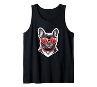 French Bulldog with Heart Glasses and Red Collar Tank Top