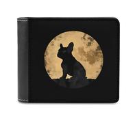 French Bulldog with Moon Leather Men's Bifold Wallet Minimalist Credit Card Holder Simple Coin Purse with Hidden Slots