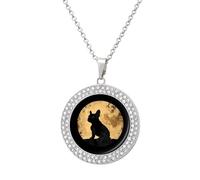 French Bulldog with Moon Multicolored Diamond Necklaces Jewelry Brilliant Circle Pendant Necklace Gift for Women
