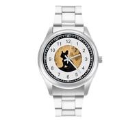 French Bulldog with Moon Simple Stainless Watch Fashion Designer Wristwatch Easy Reader Analog Watches Gifts for Men
