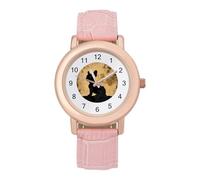 French Bulldog with Moon Women Simplicity Watch with Leather Strap Easy Reader Ladies Wristwatch