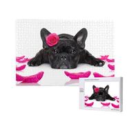 French Bulldog With Rose,1000 Pieces Wooden Jigsaw Family Game Jigsaw Puzzles for Adults Teens Home Decor