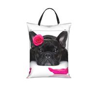 French Bulldog With Rose,Travel Dirty Laundry Bag Foldable Dirty Clothes Bag Durable Storage Bag