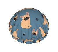 French Bulldog Yoga Pattern Shower Cap & Bath Cap For Women,Reversible Oversized Waterproof Shower Caps Large Designed For All Hair Lengths,Elastic Reusable Bathing Hair Cap