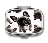 French Bulldog2 Pill Box Medicine Pill Organizer Small Pill Case Travel Pill Container Portable Pill Case for Pocket 2 Compartment Pill Holder Pill Boxes for Travel