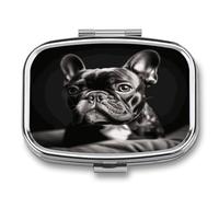 French Bulldog4 Pill Box Medicine Pill Organizer Small Pill Case Travel Pill Container Portable Pill Case for Pocket 2 Compartment Pill Holder Pill Boxes for Travel