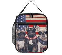 French Bulldogs U.S.Flag Lunch Bag Insulated Bento Box Tote Bags Portable Lunchbag for Women Men Work Picnic