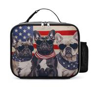 French Bulldogs U.S.Flag Lunch Bag Insulated PU Bento Box Tote Bags Lunchbag for Women Men Work Picnic