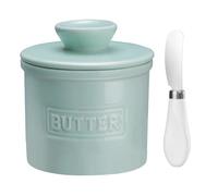 French Butter Crock Keeper with Water Line, The Original Porcelain Butter Dish with Knife for Counter, Gift for Mother’s Day, Thanksgiving, Christmas, Color: Green
