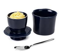 French Butter Dish with Lid, Ceramic French Butter Crock with Spreader Blue