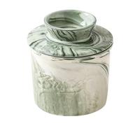 French Butter Dish with Lid, French Butter Crock for Counter with Water Line French Butter Dish for Counter (Green Stone Grain)