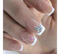 French Butterfly False Nails Set of 24 with ABS False Nails in Various Sizes for a Comfortable Elegant Look All Day Long ABS False Nails