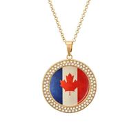 French Canadian Flag Novelty Necklace Round Pendant Diamond Jewelry Gifts For Men Women Golden-style-9