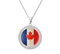 French Canadian Flag Novelty Necklace Round Pendant Diamond Jewelry Gifts For Men Women Silver-style-9