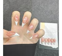 French Cat Claw Press on Nails White Nude Medium Almonds Stiletto Handmade Simplicity Style Halloween Reusable Thick Acrylic Press on Nails Cat Dragon Eagle Claw False Nail Glossy Glue on Nail (XS)