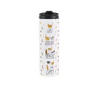 French Cat Pun Travel Flask - Funny Reusable 500ml Stainless Steel Flask Mug Gift for Cat Lovers
