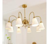 French Ceramic Living Room Chandelier, Retro Restaurant Chandelier, Ceramic Pendant Light, Vintage Dining Room Lighting, French Farmhouse Chandelier,Gold,8 heads