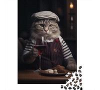 French Chef Cat Red Wine 1000 Piece Puzzle for Adults Cozy Time, 38x26cm/1000pcs
