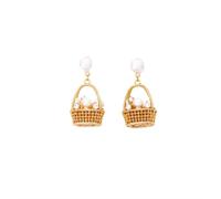 French Chic Faux Pearl Earrings with Woven Basket Design | Elegant Champagne Gold Jewelry | Ideal for Garden Parties & Formal Events | Gift For Her
