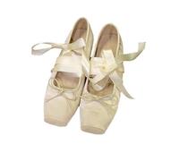 French Chunky Mary Jane Shoes Gentle French Women Square Head Shallow Mouth Everything Ballet Single Shoes Womens Dress Sandals Size 6 1/2 (White, 4)