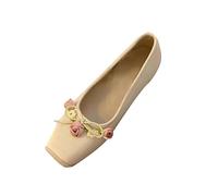 French Chunky Mary Jane Shoes Gentle French Women Square Head Shallow Mouth Everything Ballet Single Shoes Womens Dress Sandals Size 6 1/2 (Beige, 4)