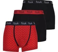 French Connection 3-Pack FCUK Logo Print Men's Underwear Boxer Trunks, Red/Black Medium