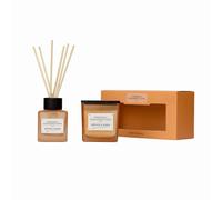 French Connection Square Range 220G Shea Butter Wax Scented Candle Glass Jar and 100ML Reed Diffuser Gift Set Box, 37 Hrs Burn Time (Apricot & Peach)