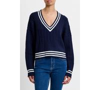 French Connection Babysoft Cable V Neck Jumper Duchess Blue/win Wht size L | Knitted Sweaters Outlet | Women | Blue L