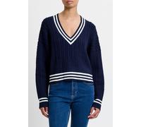 French Connection Babysoft Cable V Neck Jumper Duchess Blue/win Wht size S | Knitted Sweaters Outlet | Women | Blue S