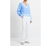 French Connection Babysoft Cable V Neck Jumper Dusted Blue/win Wht size S | Knitted Sweaters Outlet | Women | Blue S