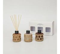 French Connection Woven Rattan Detail Trio of Reed Diffuser Gift Set | 3 x 50ML | Bergamot & Jasmine, Cedarwood & Citrus, Black Cherry & Cedarwood | Luxury Home Fragrance