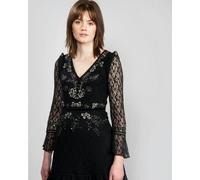 French Connection Bella Sparkle Embelished Lace Womens Dress - Black - UK12 EU40 US8