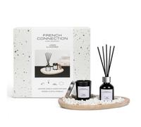 French Connection Black Candle, Diff & Wooden Plate Giftset,lemon & Lavender