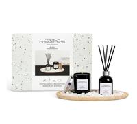French Connection Black Pomegranate Home Fragrance Gift Set, Scented Candle & Reed Diffuser with Wooden Plate & Pebbles | Size: Large French Connection Black Large