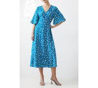 French Connection Bonita Wrap Angel Dress Long Peacock/white size 10 | Midi Dresses Outlet | Women 10