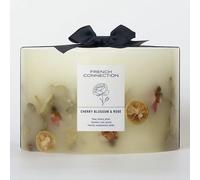 French Connection Botanical Infused Scented Pillar Candle | Real Dried Botanicals | Vegetable Wax Blend | 5% Fragrance Oil | Long-Lasting Home Fragrance Gift, (Large, Cherry Blossom & Rose)