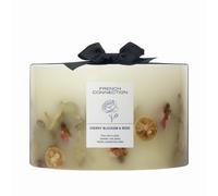 French Connection Botanical Infused Scented Pillar Candle | Real Dried Botanicals | Vegetable Wax Blend | 5% Fragrance Oil | Long-Lasting Home Fragrance Gift, (Large, Cherry Blossom & Rose)