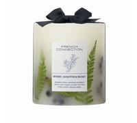 French Connection Botanical Infused Scented Pillar Candle | Real Dried Botanicals | Vegetable Wax Blend | 5% Fragrance Oil | Long-Lasting Home Fragrance Gift, (Medium, Vetivert, Eucalyptus & Sea Salt)