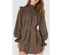French Connection Boza Crinkle Ls Smocked Dress Deep Moss size L | Mini Dresses Outlet | Women L