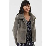 French Connection 'Buona' Faux Fur Zip Through Coat Warm Graphite