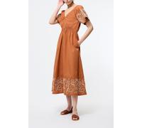 French Connection Cambria Cotton Embroidered Drs Coffee Brown size 8 | Midi Dresses Outlet | Women | Brown