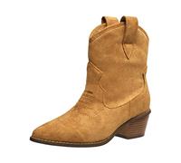 FRENCH CONNECTION Carrie Women's Modern Western Cowboy Boots with Pull-Up Tabs, Cognac, 5 UK