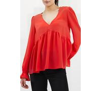 French Connection Crepe Light V Neck Top Bittersweet size M | Blouses Outlet | Women | Red M