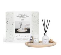 French Connection Lemon Drizzle Home Fragrance Gift Set | Scented Candle & Reed Diffuser with Wooden Plate, Sand | Luxury Aromatherapy Set | (Small)