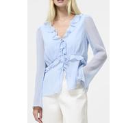French Connection Emina Chiffon Frill Tie Up Top Arctic Blue size 10 | Longsleeves Outlet | Women | Blue 10