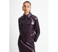 French Connection Faux Leather Cropped Zip Through Collared Jacket, Burgundy, Size M, Women Burgundy