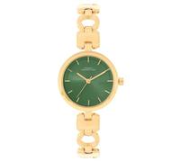 French Connection Gold Bracelet Watch with Green Dial, Round, Quartz Movement, Alloy Steel Case, Buckle Clasp