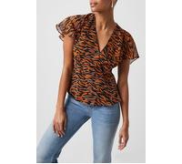 French Connection Iger Crinkle Mix V Neck Top Orange size 8 | Blouses Outlet | Women