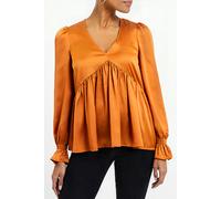 French Connection Inu Satin V-neck Empire Top Honey Bronze size S | Blouses Outlet | Women | Brown S