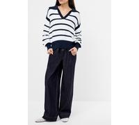 French Connection Lily Mozart Striped Polo Jumpe Navy Winter White size S | Knitted Sweaters Outlet | Women | Blue S